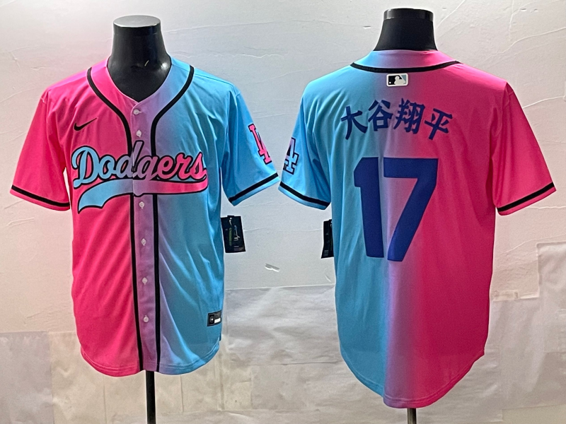 Men's Los Angeles Dodgers Shohei Ohtani #17 Pink/Blue Jersey
